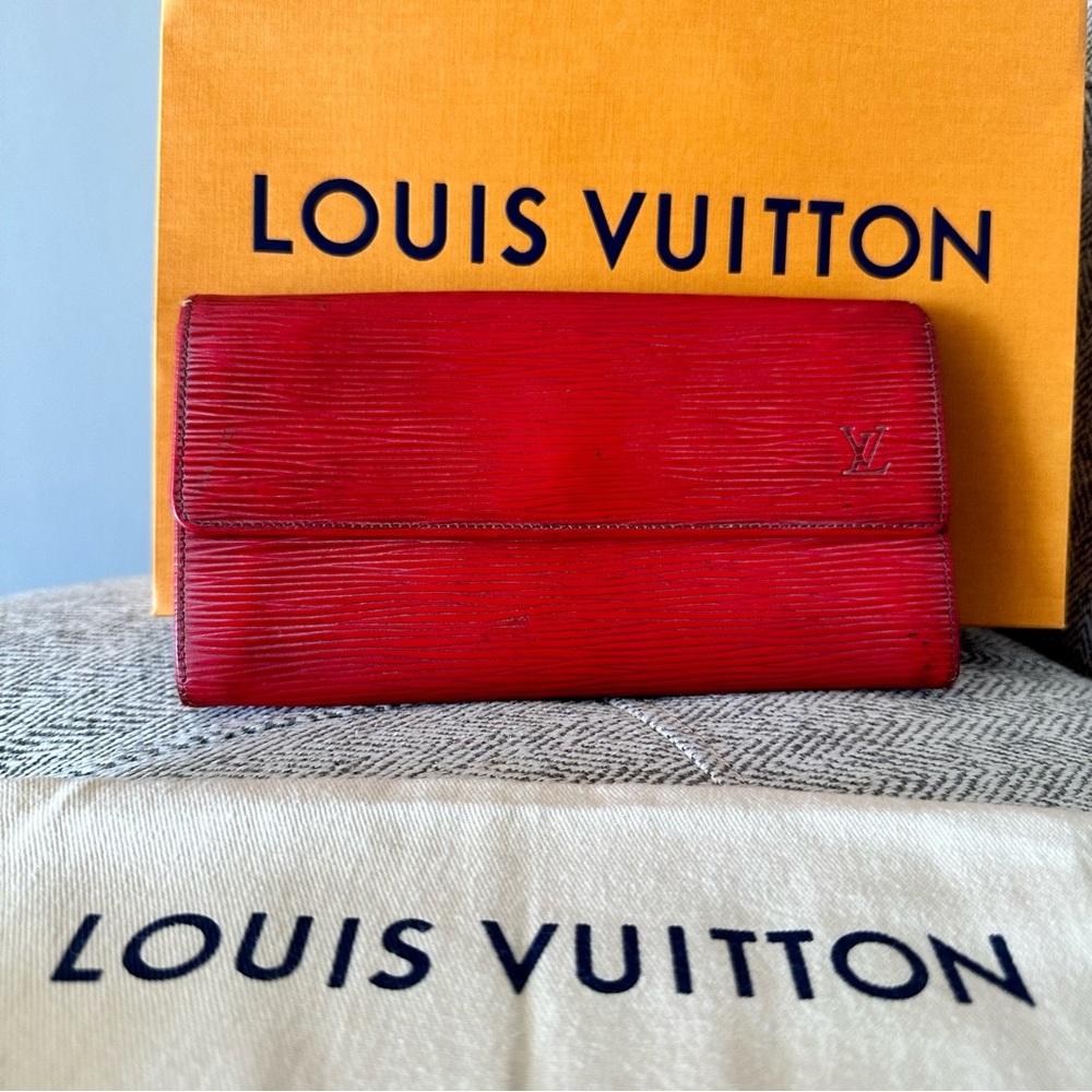 Louis Vuitton Red Epi Leather Long Wallet Vintage